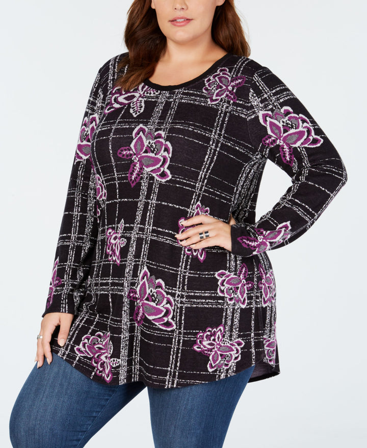 Style & Co Plus Size Floral Jacquard Sweater