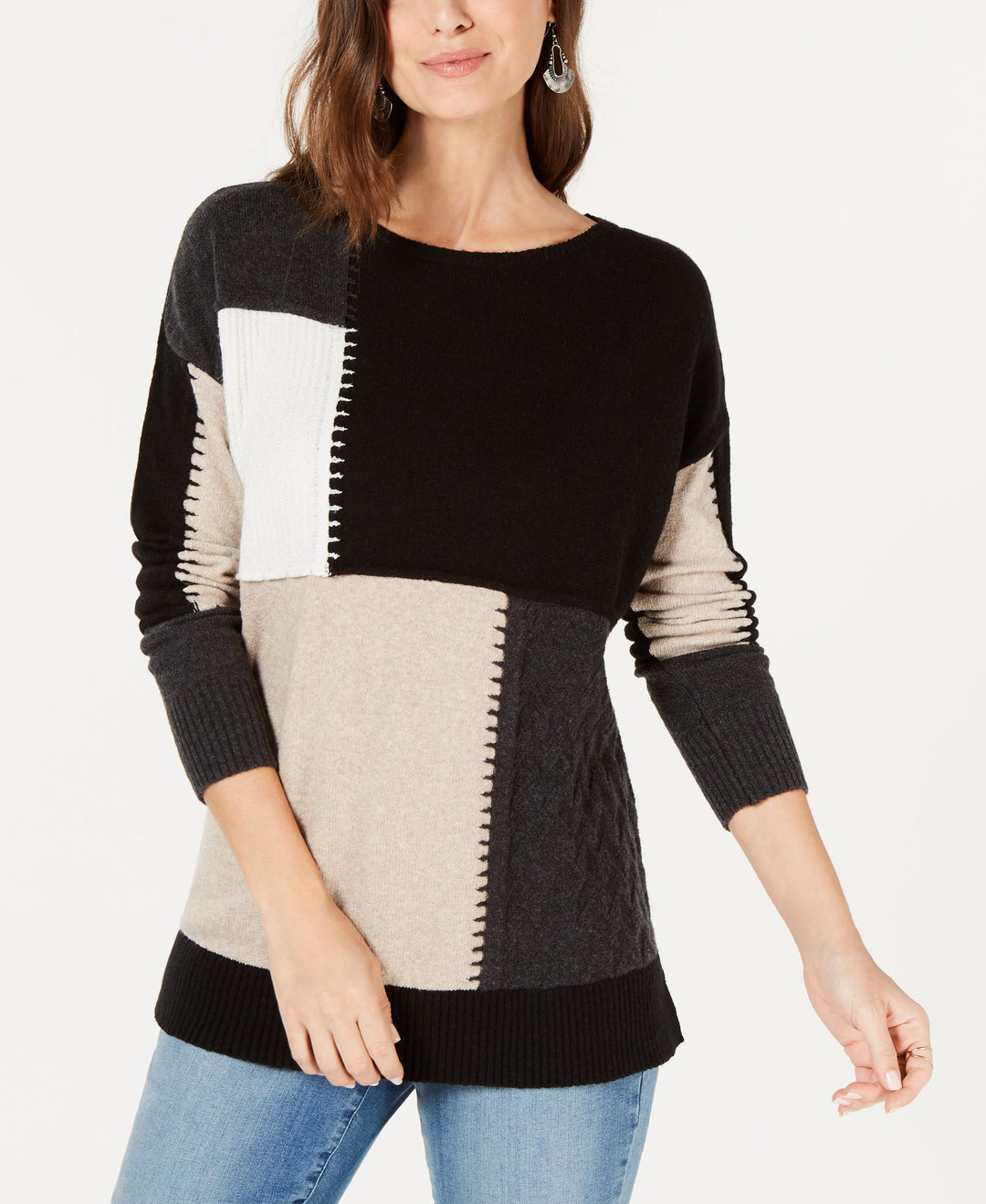 Style & Co Petite Colorblocked Tunic Sweater