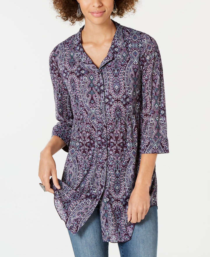 Style & Co Petite Printed Button Up Shirt