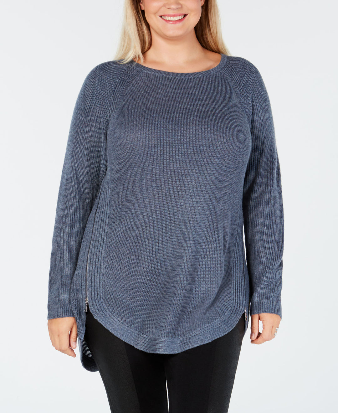 I.N.C. Plus Size Waffle-Knit Side-Zip Sweater