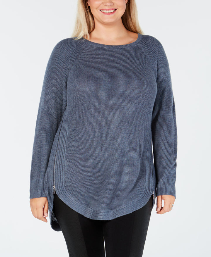I.N.C. Plus Size Waffle-Knit Side-Zip Sweater