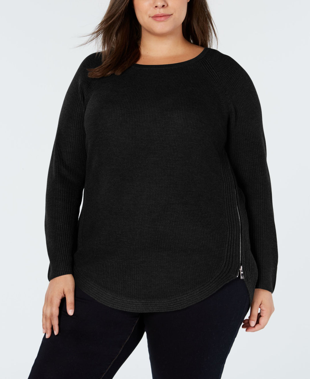 I.N.C. Plus Size Waffle-Knit Side-Zip Sweater