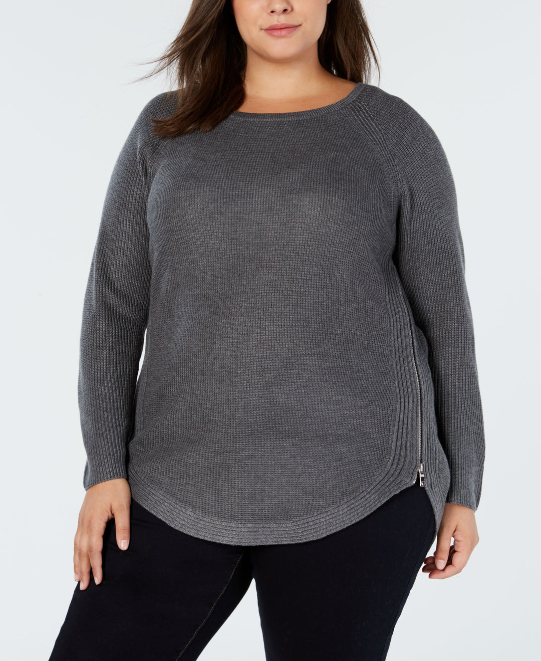 I.N.C. Plus Size Waffle-Knit Side-Zip Sweater