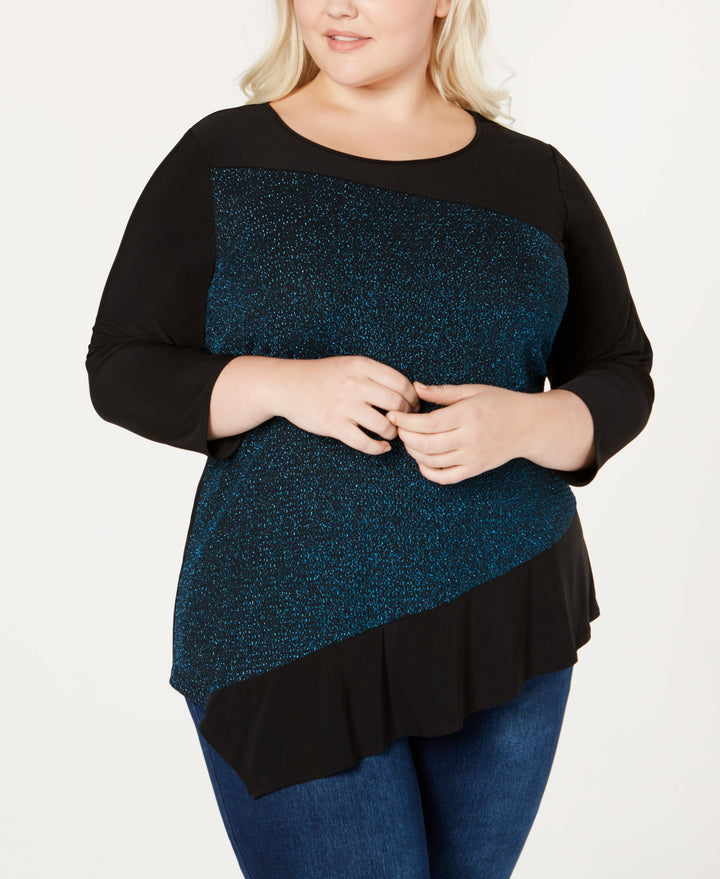 NY Collection Plus Size Asymmetrical Colorblocked Top