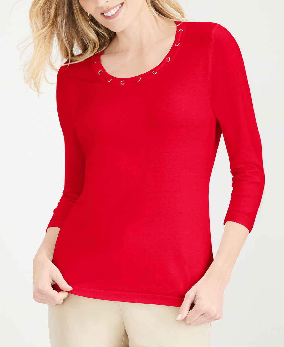 Grommet-Trimmed Knit Top