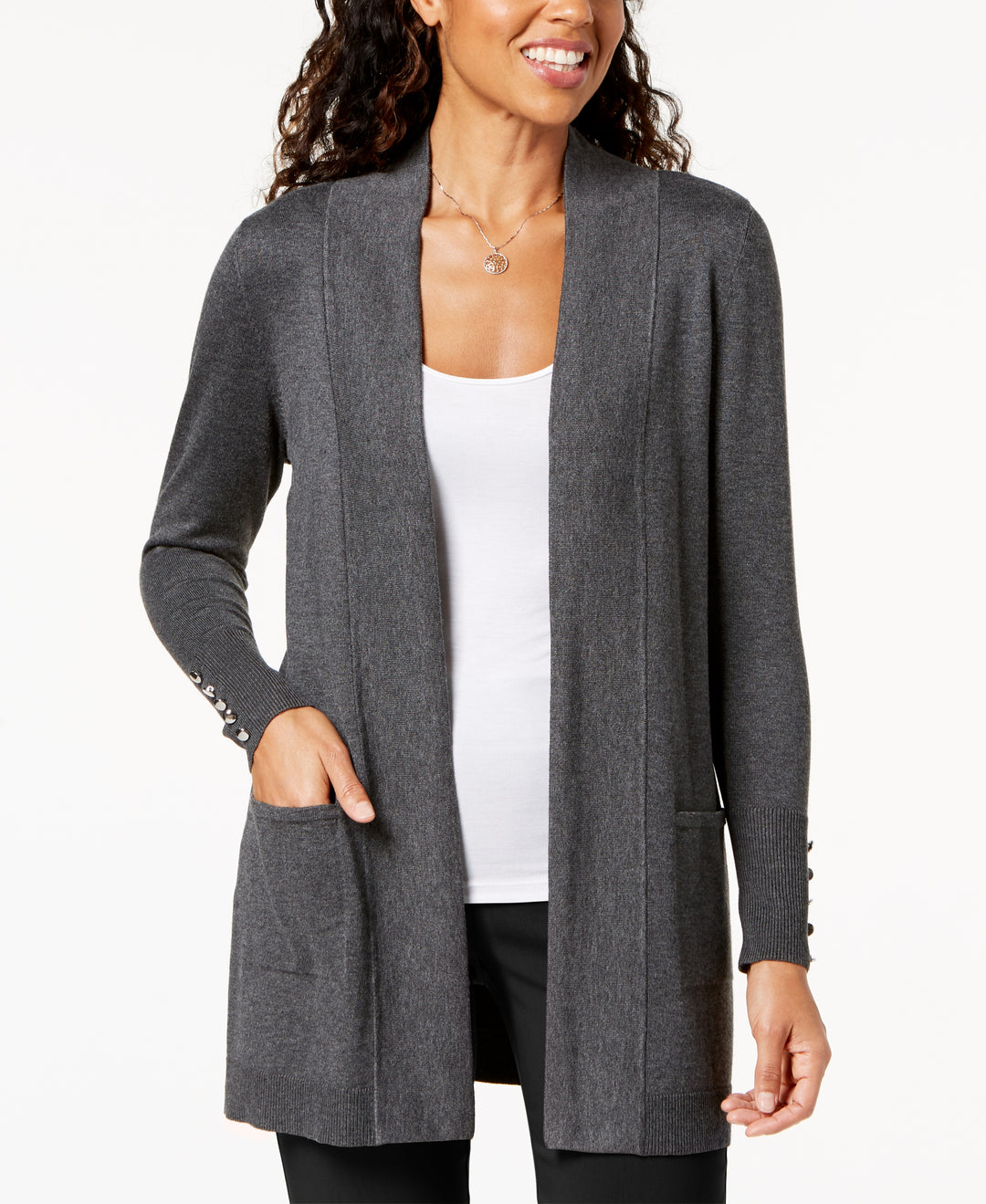 Petite Open-Front Cardigan Charcoal Heather PXL