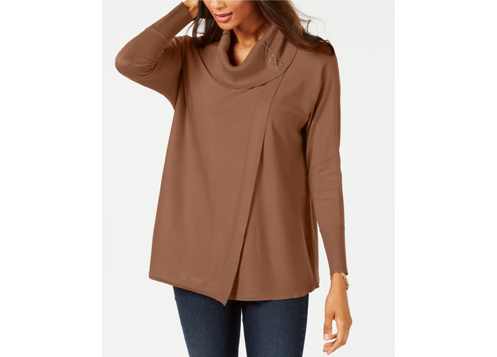 JM Collection Faux Wrap Cowl Neck Sweater