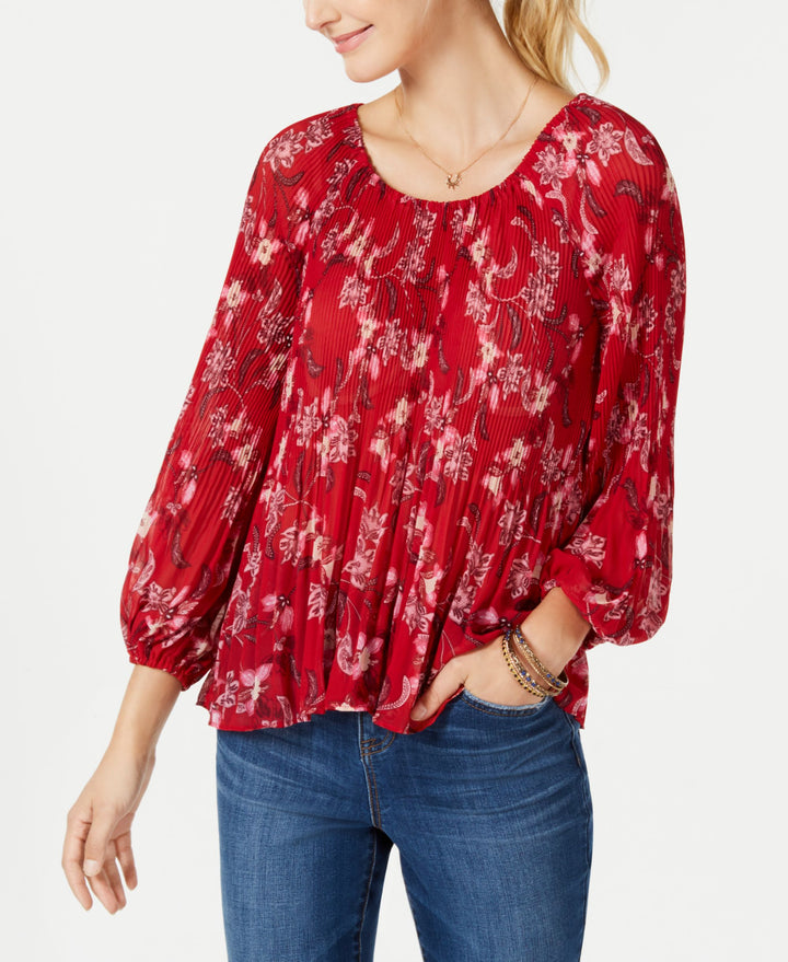 Style & Co Petite Pleated Peasant Top