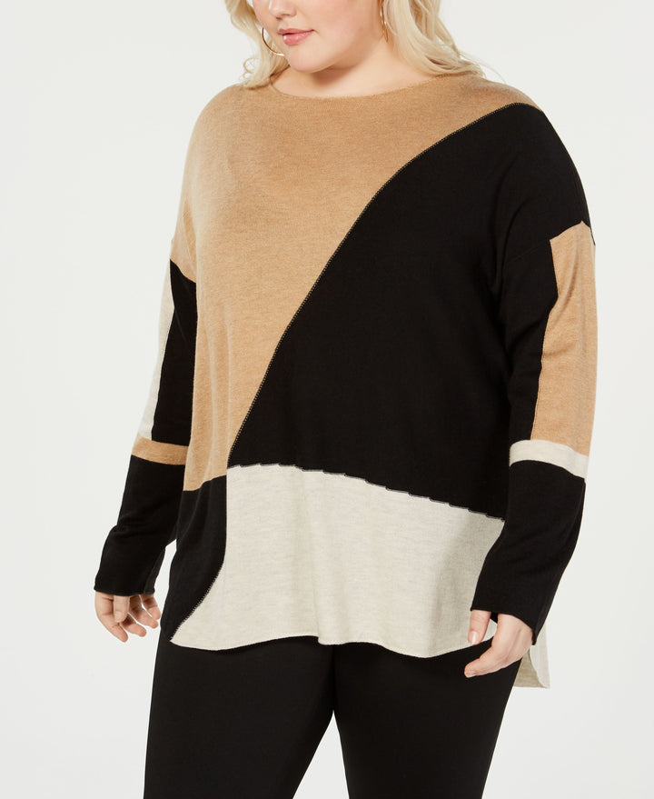 Plus Size Long Sleeve High Low Sweater