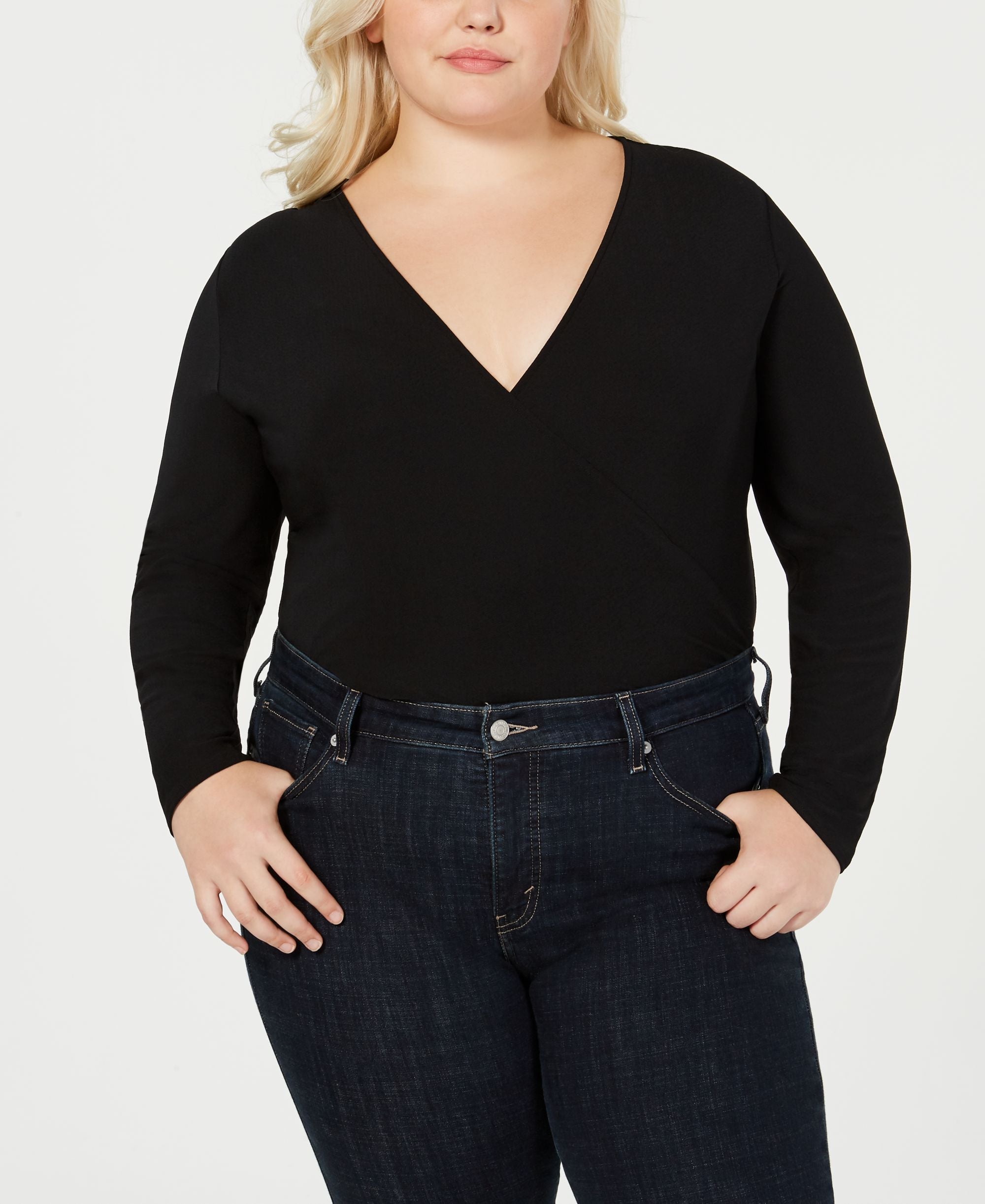 Plus Size Surplice Long Sleeve Bodysuit