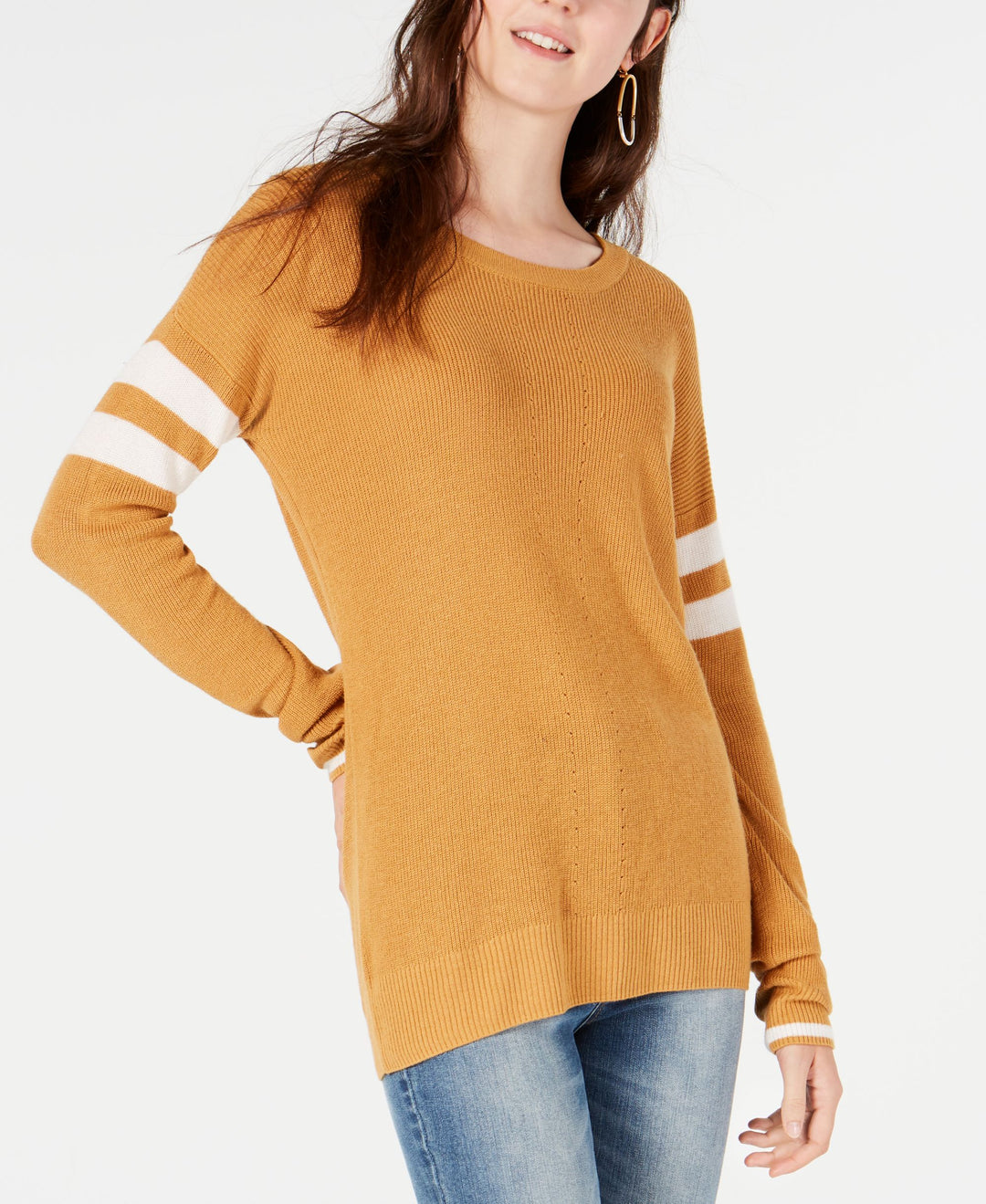 Hippie Rose Juniors Scoop Neck Varsity Stripe Sweater