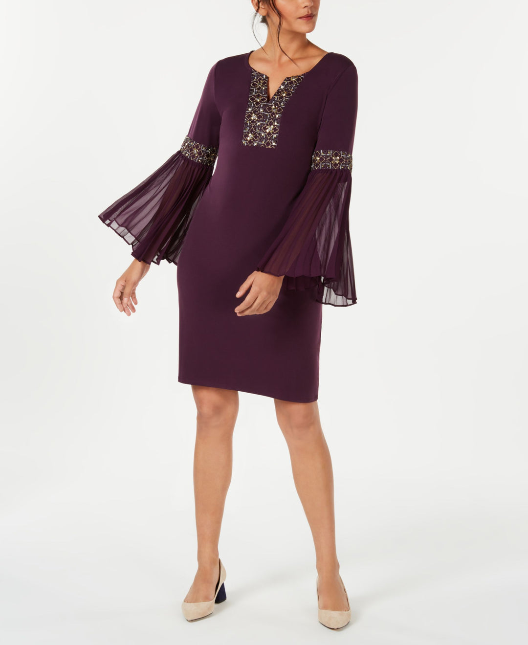 JM Collection Petite Beaded Bell Sleeve Dress