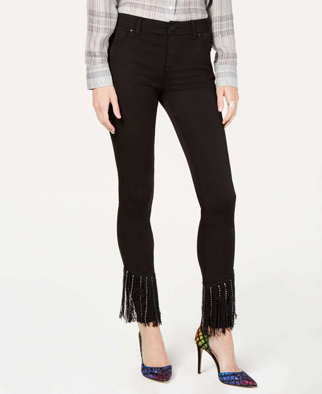 Black Fringe Hem Skinny Jeans
