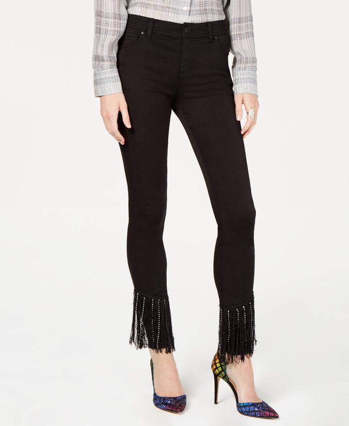 Black Fringe Hem Skinny Jeans