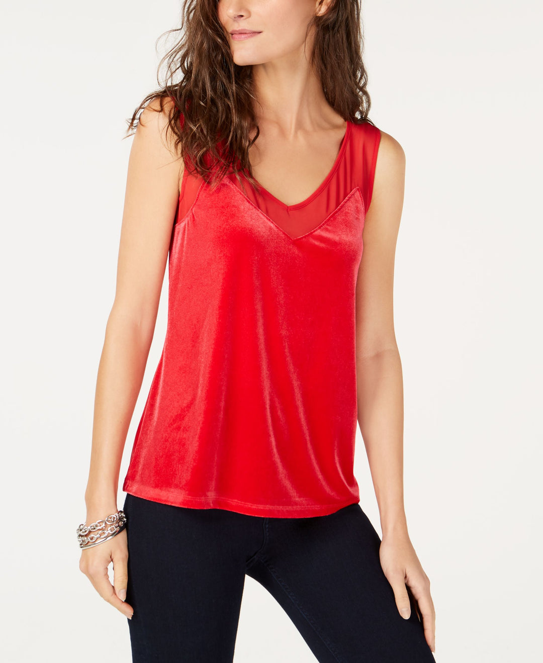 Petite Velvet Illusion V Neck Tank Top