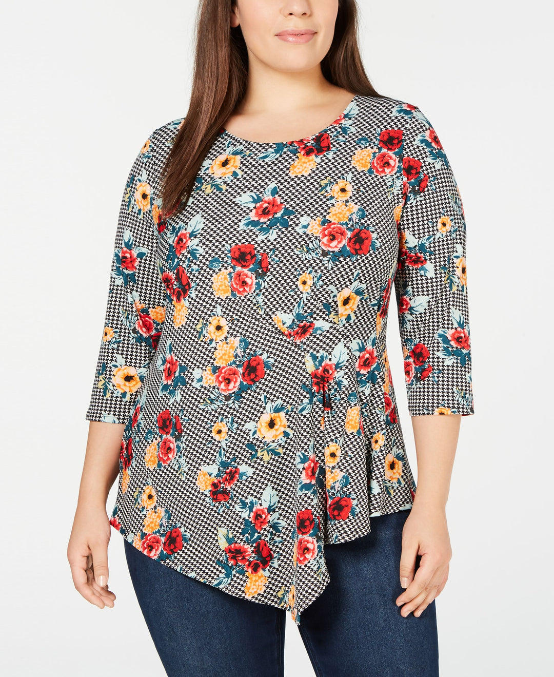 NY Collection Plus Size Side Pleated Printed Top