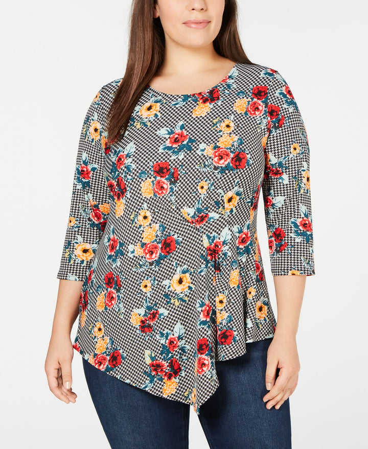 NY Collection Plus Size Side Pleated Printed Top