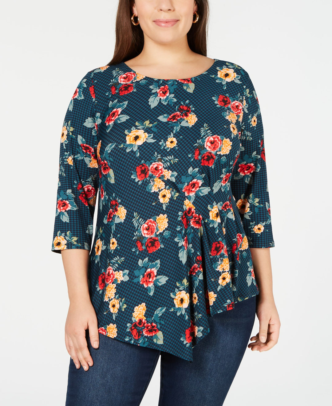 NY Collection Plus Size Side Pleated Printed Top