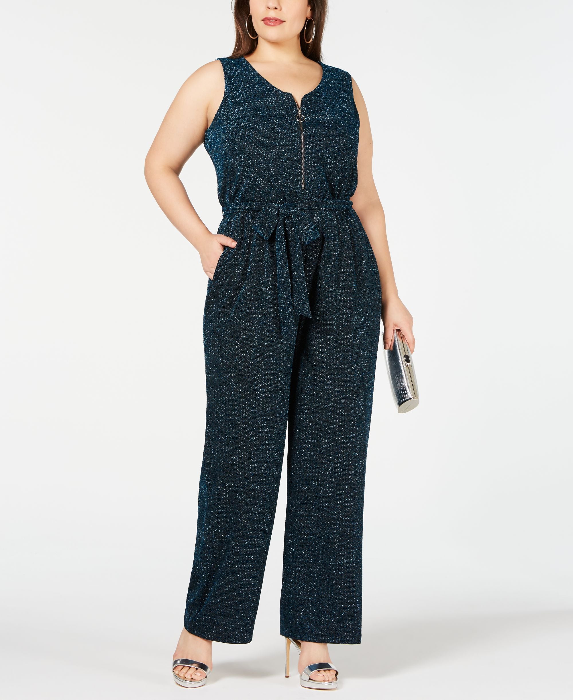NY Collection Plus Petite Plus Size Metallic Jumpsuit