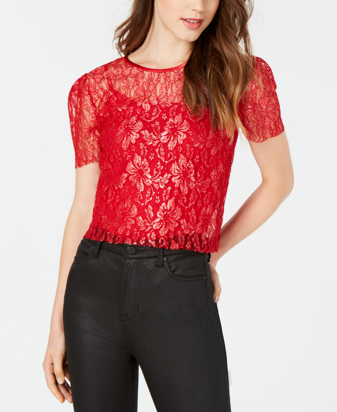 Say What Juniors Metallic Lace Top