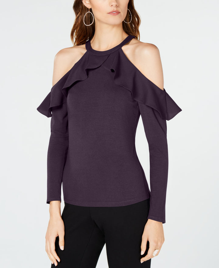 Ruffle Detail Cold Shoulder Top
