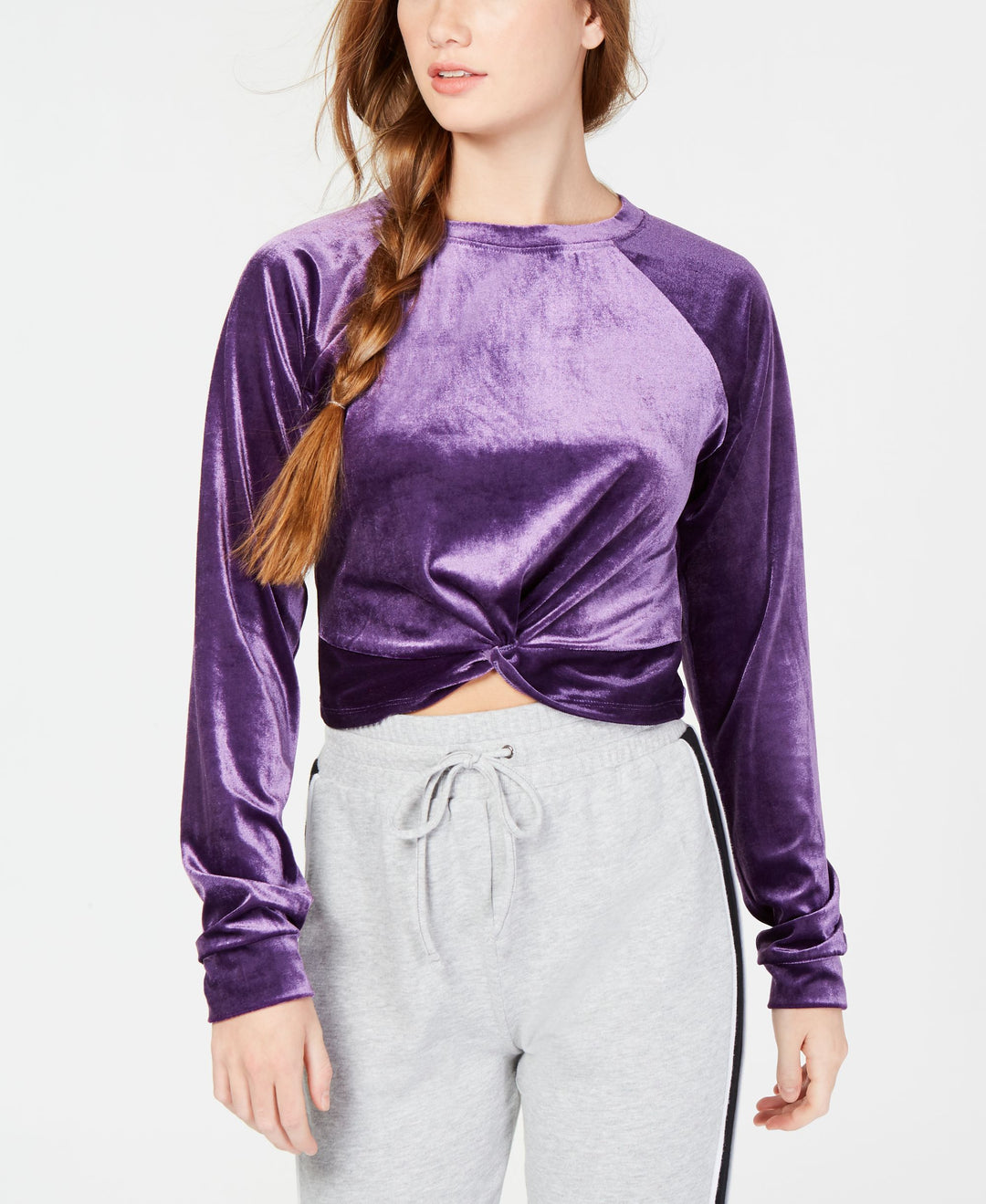Juniors' Twist-Front Velour Sweater