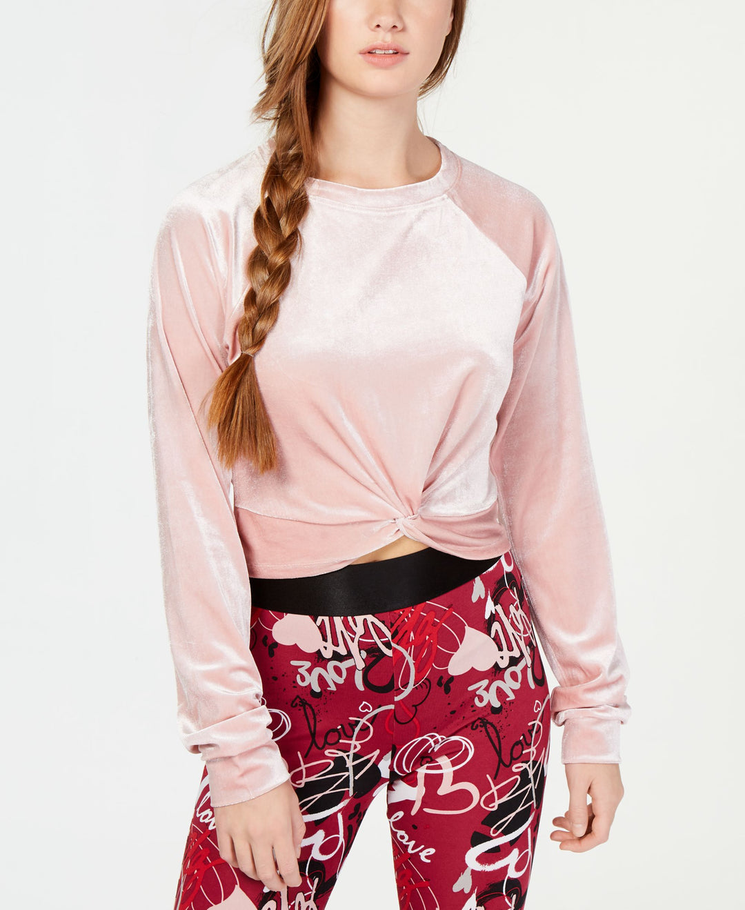 Juniors' Twist-Front Velour Sweater