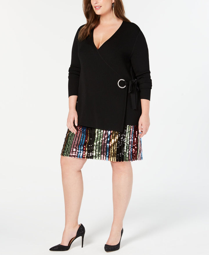 Plus Size Embellished Grommet Wrap Sweater