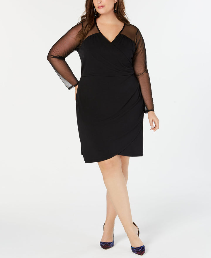 Plus Size Illusion Sleeve Sheath Dress