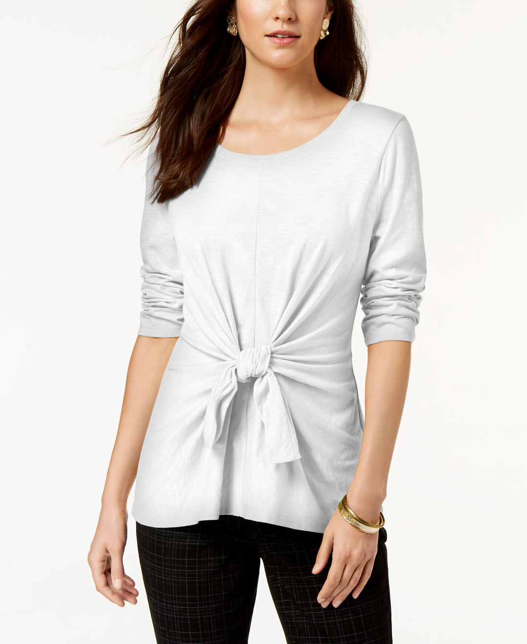 Style & Co Tie Front 3/4 Sleeve Top