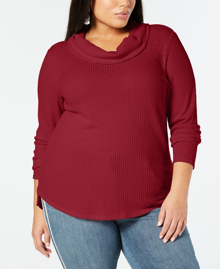 Plus Size Waffle-Knit Cowl-Neck Top