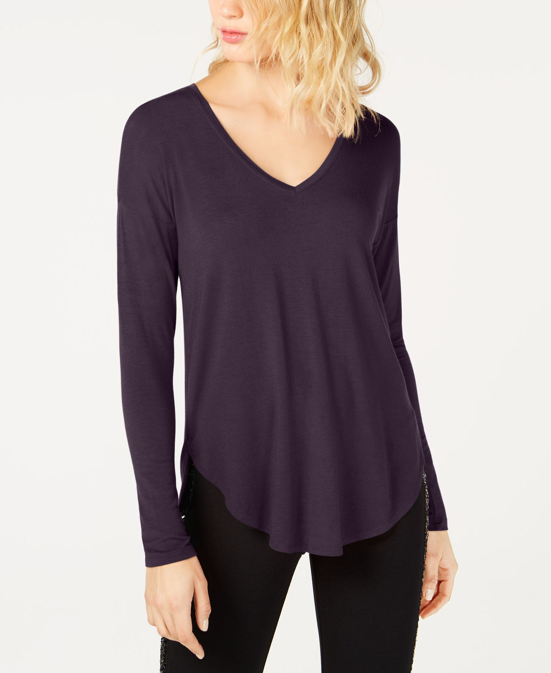 I.N.C. Plus Size V-Neck Curved-Hem T-Shirt