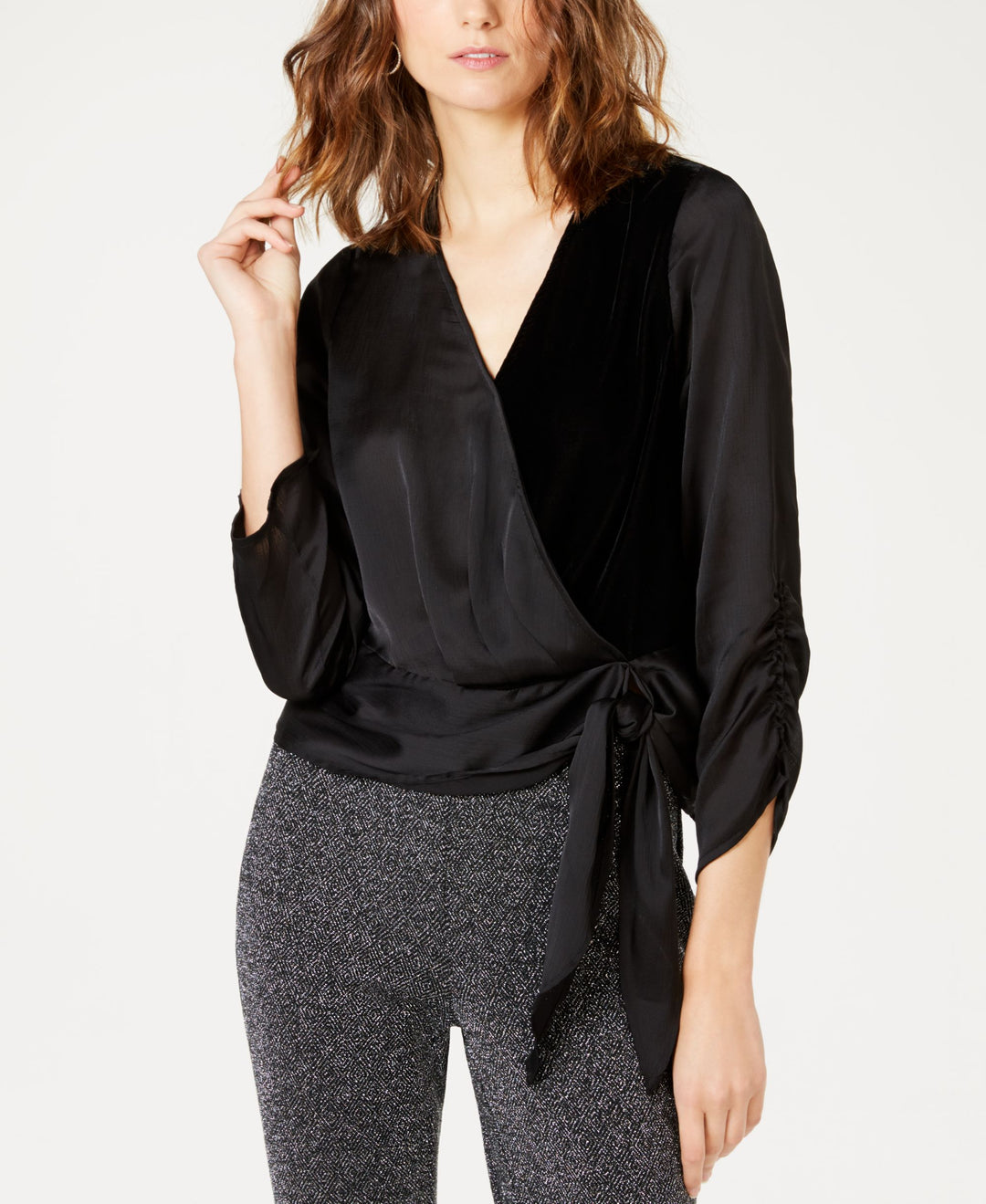Petite Velvet Wrap Top