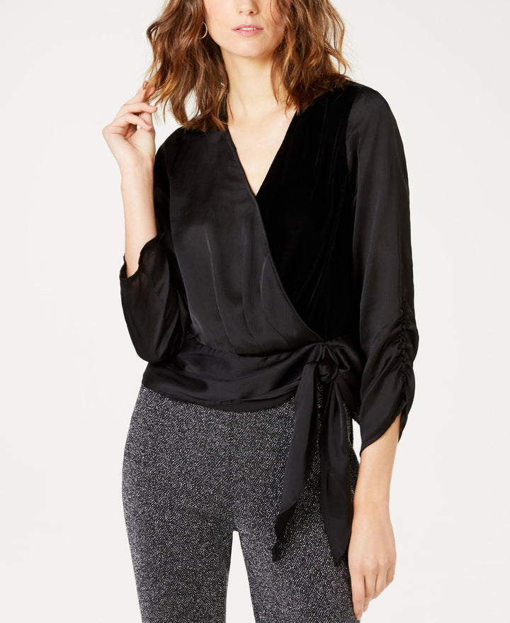Petite Velvet Wrap Top