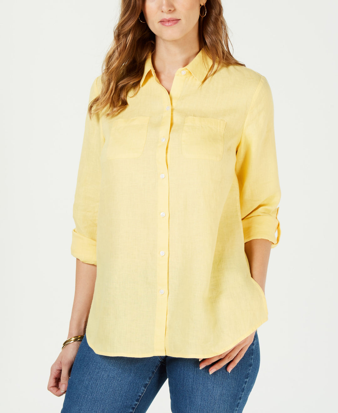 Petite 100% Linen Button-Front Shirt