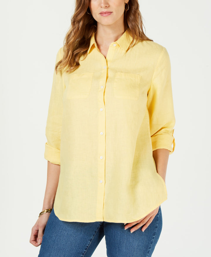 Petite 100% Linen Button-Front Shirt