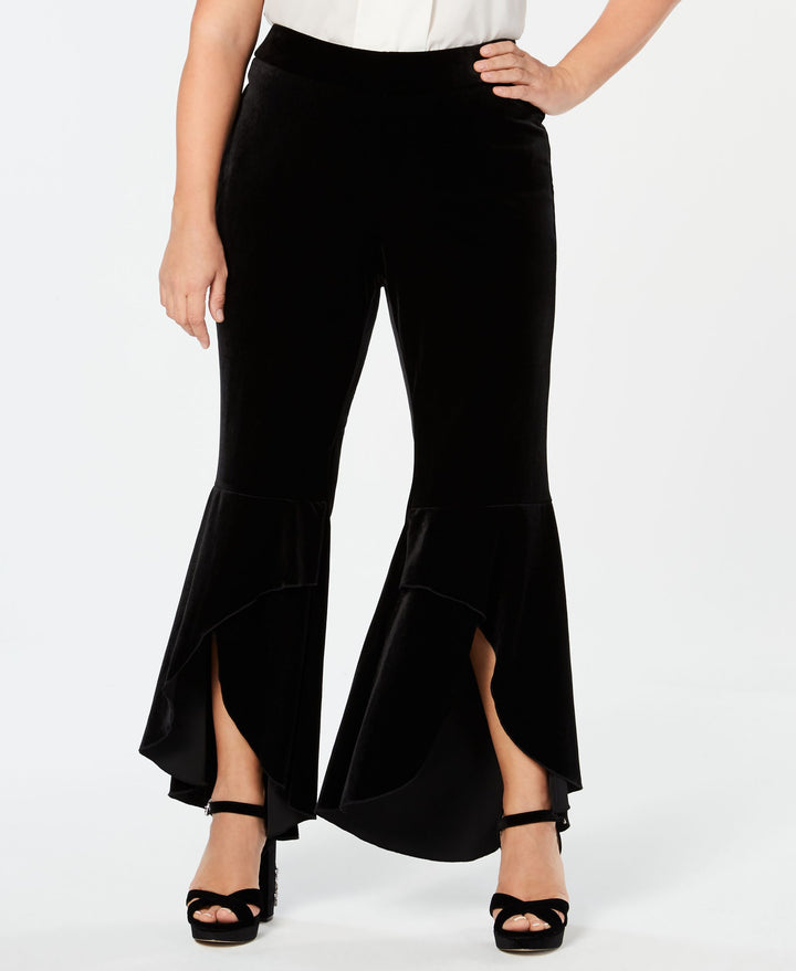Plus Size Tulip Hem Velvet Bootcut Pants