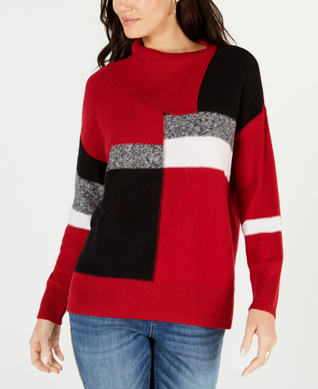 Style & Co Colorblocked Envelope Neck Sweater