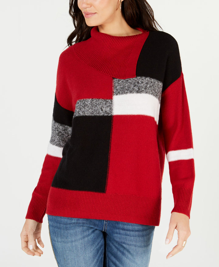 Style & Co Colorblocked Envelope Neck Sweater