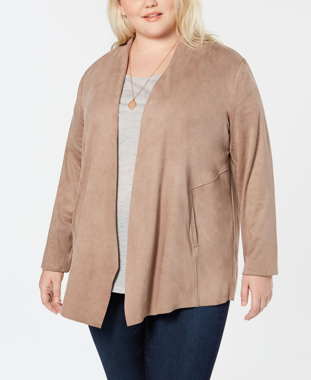 Plus Size Faux-Suede Draped-Front Jacket