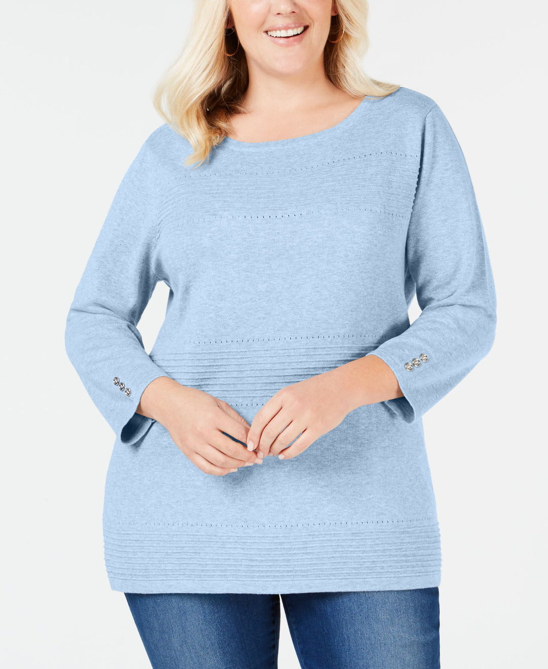 Plus Size Cotton Pointelle Sweater