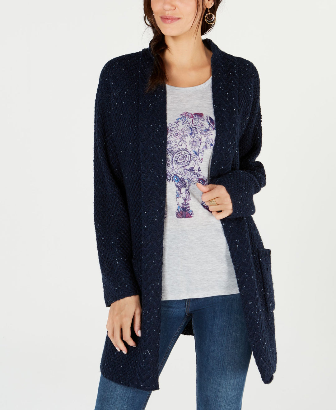 Style & Co Mixed Stitch Tweed Duster Cardigan