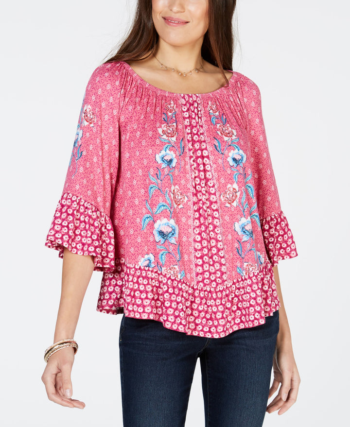Style & Co Petite Floral Print Off The Shoulder Top