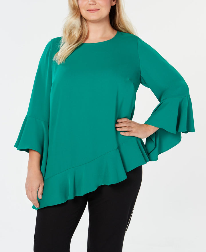 Plus Size Asymmetrical Bell-Sleeve Top