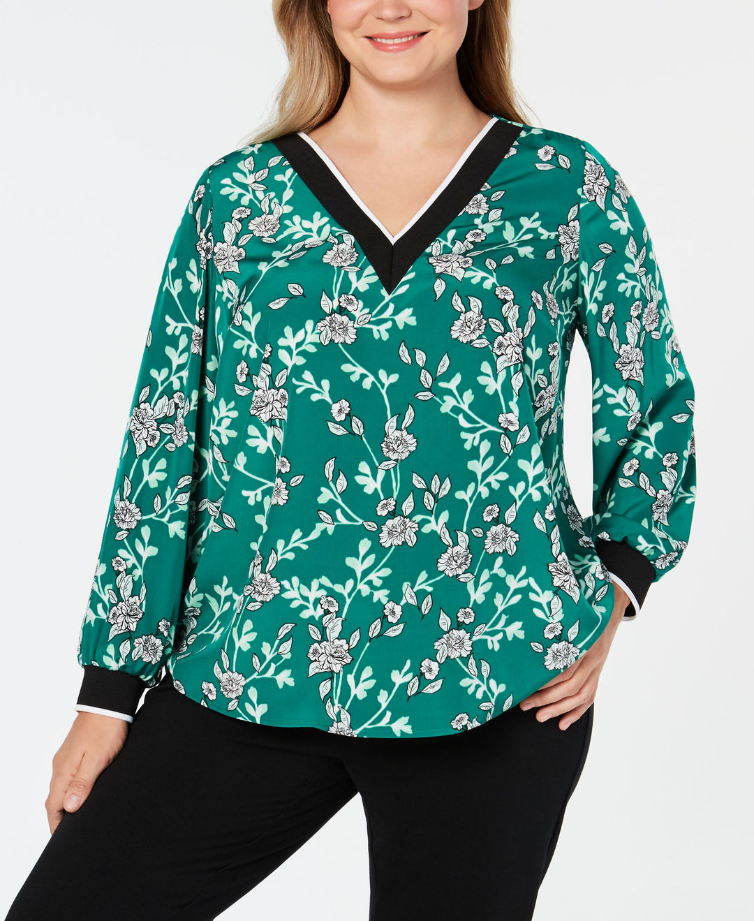Alfani Plus Size Floral Print V Neck Top