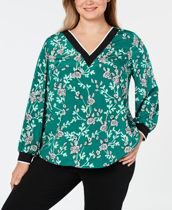 Alfani Plus Size Floral Print V Neck Top