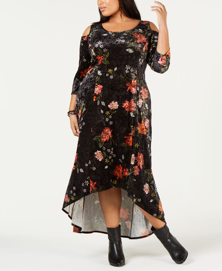 Plus Size Printed Cold-Shoulder Dress