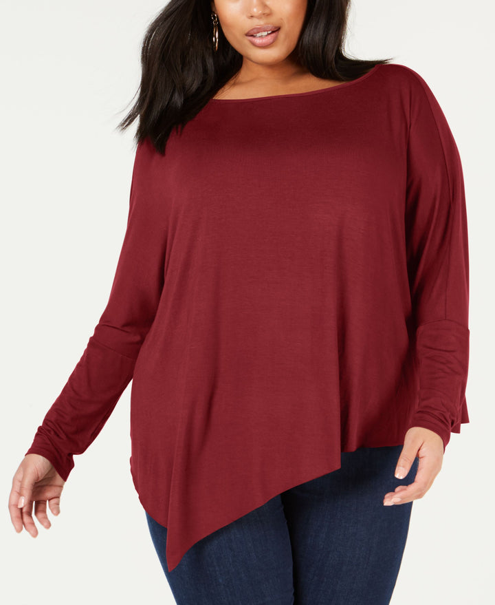 Plus Size Dolman-Sleeve Asymmetrical Top