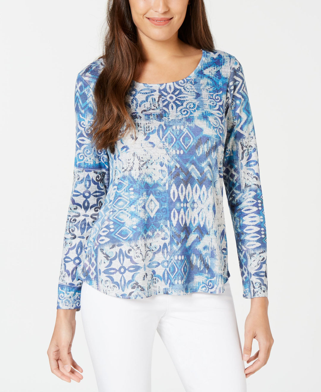 Style & Co Geo Print Embellished Top
