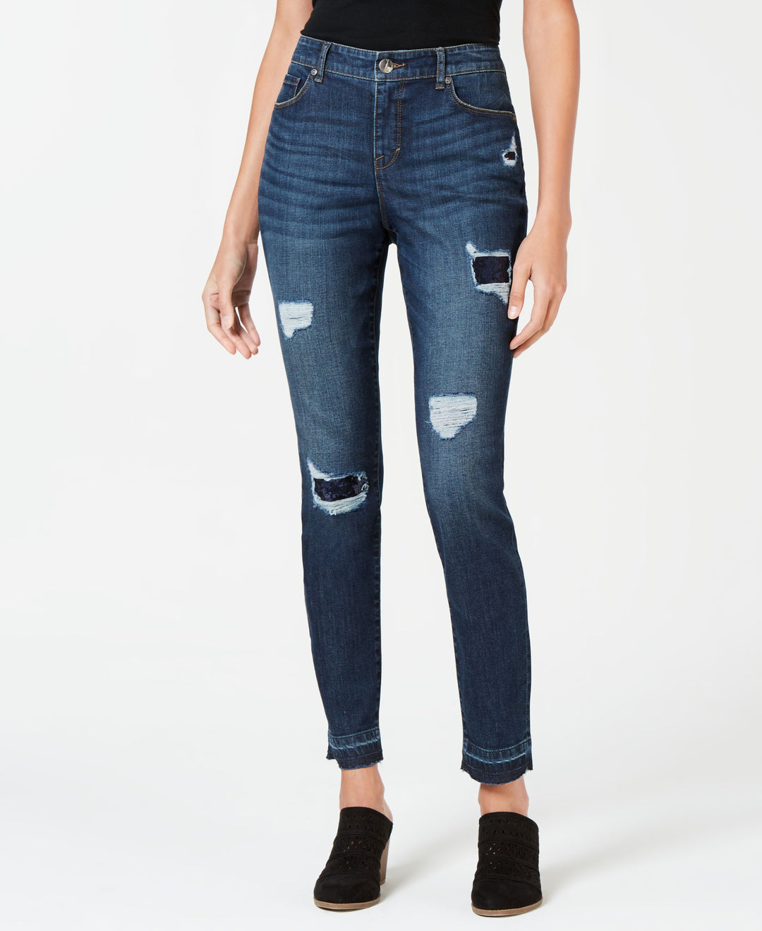 Style & Co Rip Repair Sequin Curvy Skinny Jeans